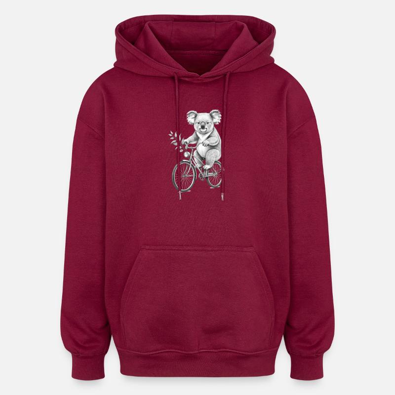 Koala à vélo avec des feuilles - Sweat à capuche oversize unisexe - bordeaux