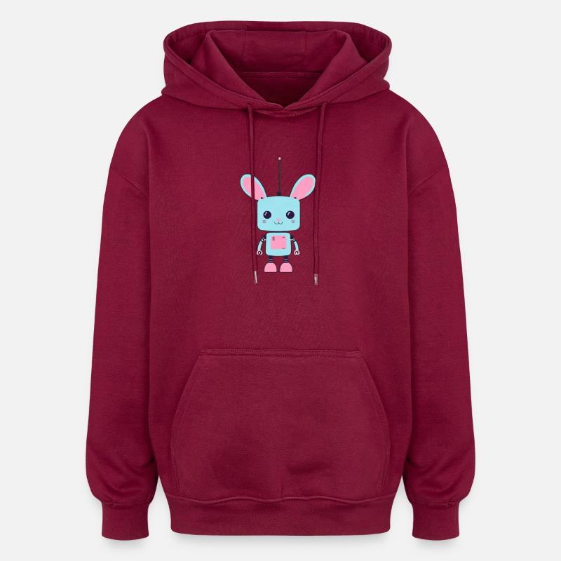 Le robot lapin - Sweat à capuche oversize unisexe - bordeaux