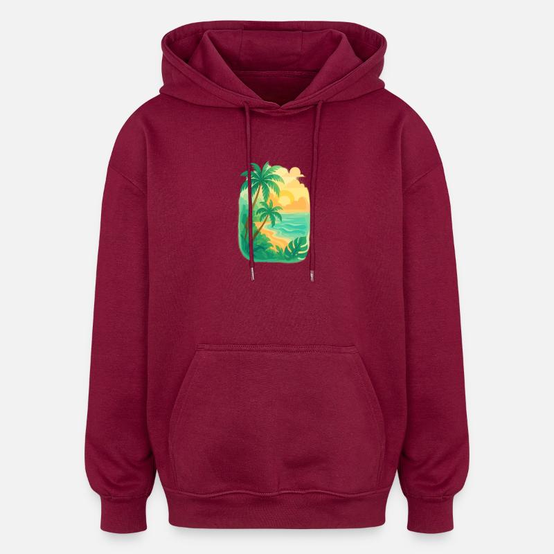 Tranquillité tropicale - Sweat à capuche oversize unisexe - bordeaux