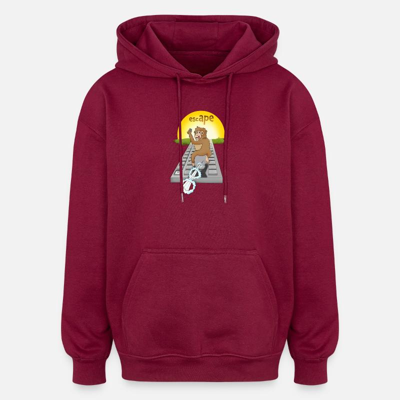 Humorous monkey design with keyboard - Oversized Unisex Hoodie - burgundy
