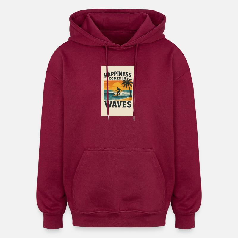 Le bonheur vient par vagues - Sweat à capuche oversize unisexe - bordeaux