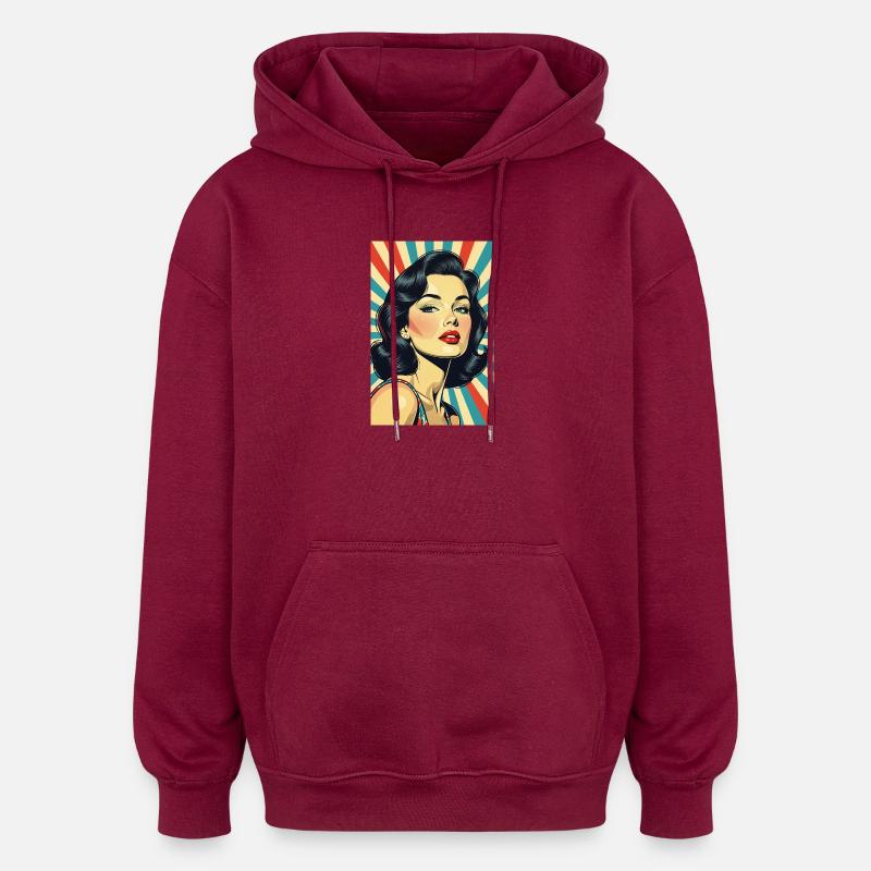Retro-Stil Diva R01 - Oversized Unisex Hoodie - Burgunderrot