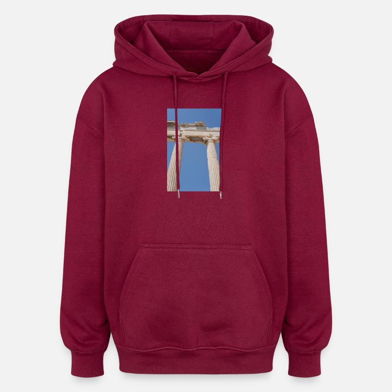 Ancient columns under blue sky, Acropolis - Oversized Unisex Hoodie - burgundy