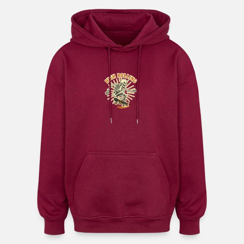 High Rolling Skelett Skateboard - Oversized Unisex Hoodie - Burgunderrot