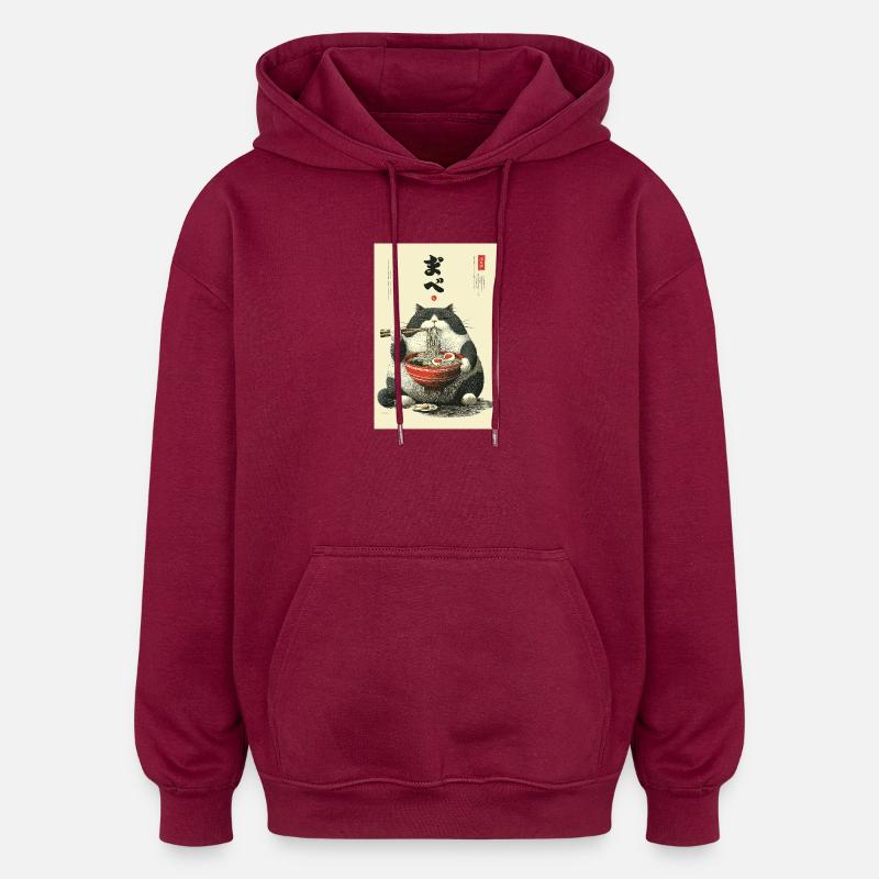 Festin de chats ramen - Sweat à capuche oversize unisexe - bordeaux