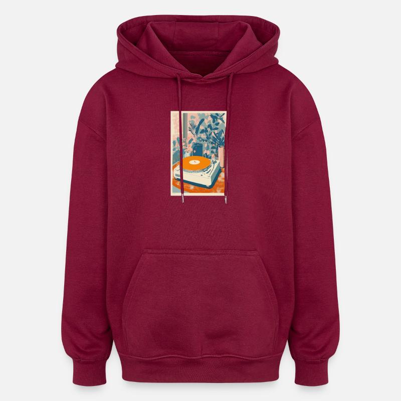Retro-Vinyl-Gartenszene - Oversized Unisex Hoodie - Burgunderrot