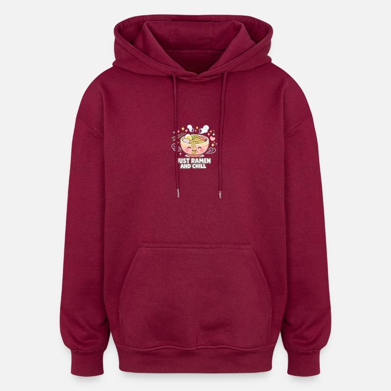 Ramen et Chill - Sweat à capuche oversize unisexe - bordeaux