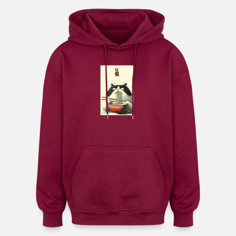 Festin de nouilles Neko - Sweat à capuche oversize unisexe - bordeaux