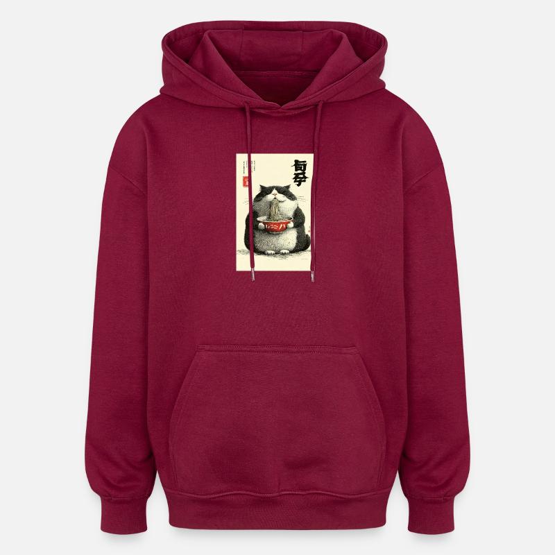 Neko-Nudelfest im Ukiyo-e-Stil - Oversized Unisex Hoodie - Burgunderrot