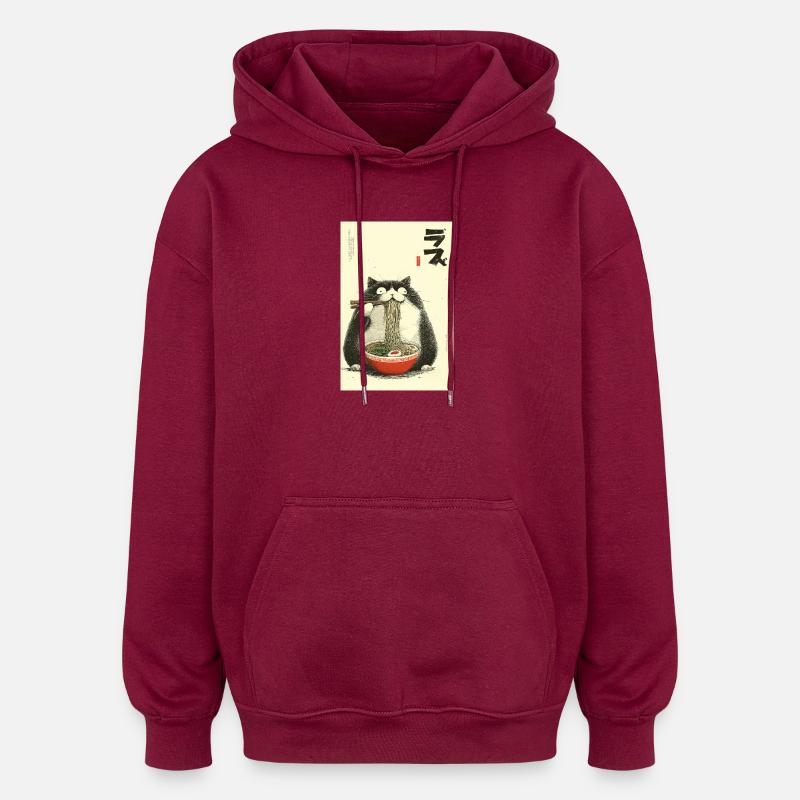 Neko Ramen Chat - Sweat à capuche oversize unisexe - bordeaux
