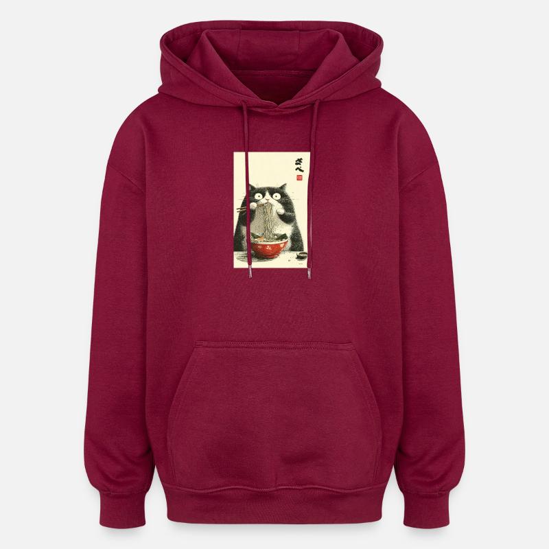 Ramen Chat Nouilles Joie - Sweat à capuche oversize unisexe - bordeaux