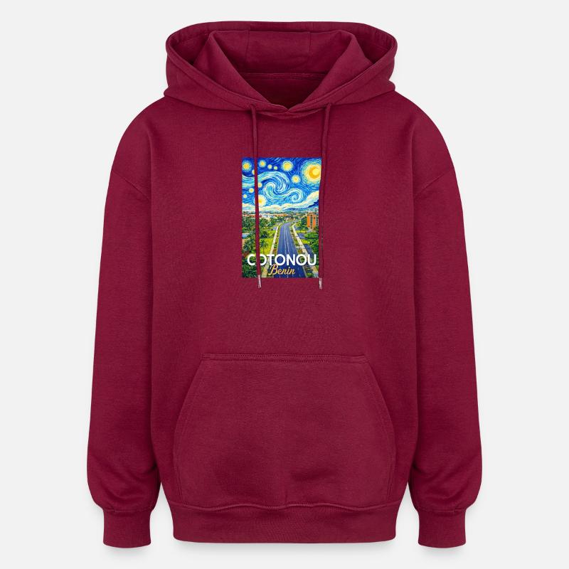 Cotonou Straße Sternenhimmel - Oversized Unisex Hoodie - Burgunderrot
