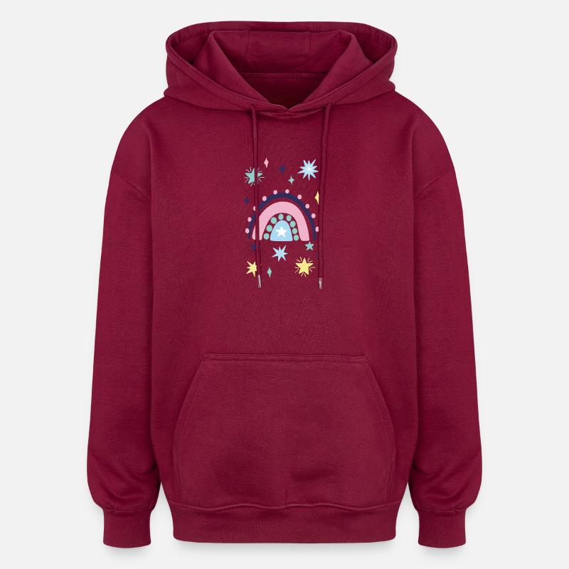 Arc arc-en-ciel étoile pastel - Sweat à capuche oversize unisexe - bordeaux