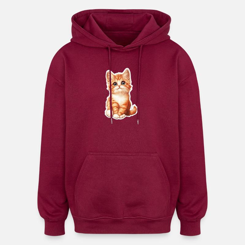 Cute Cat Kitten - Oversized Unisex Hoodie - burgundy