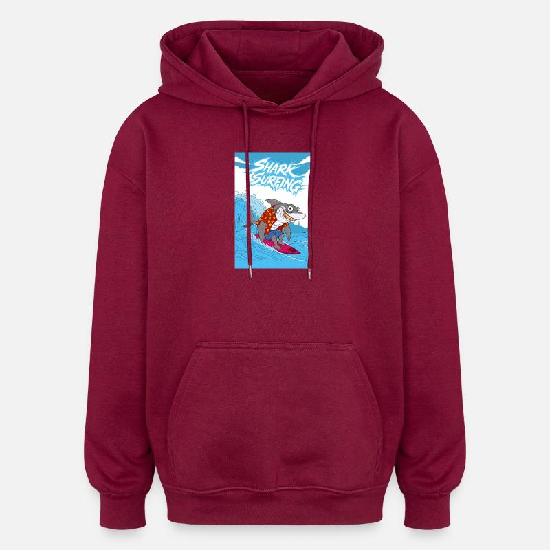 Surf sur les requins - Sweat à capuche oversize unisexe - bordeaux