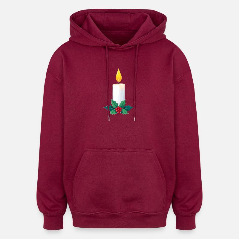 Bougie de Noël & Houx - Sweat à capuche oversize unisexe - bordeaux