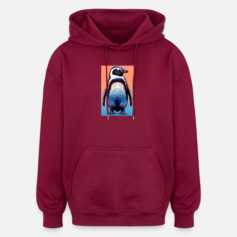penguin - Oversized Unisex Hoodie - burgundy