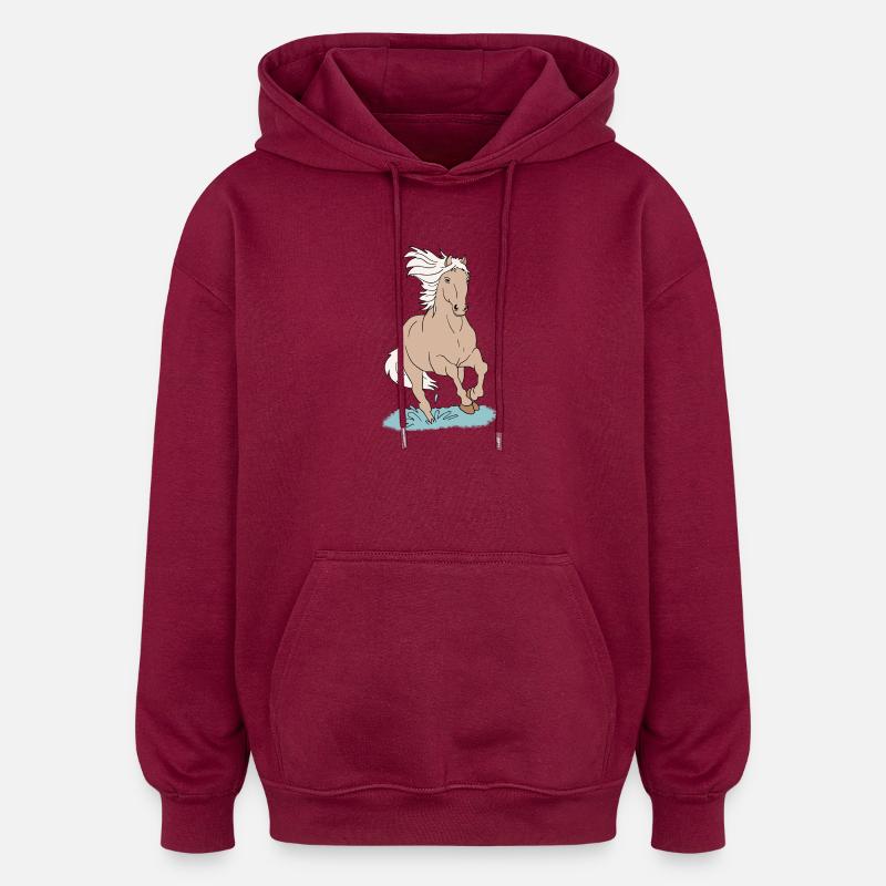 Pferd Pferde - Oversized Unisex Hoodie - Burgunderrot