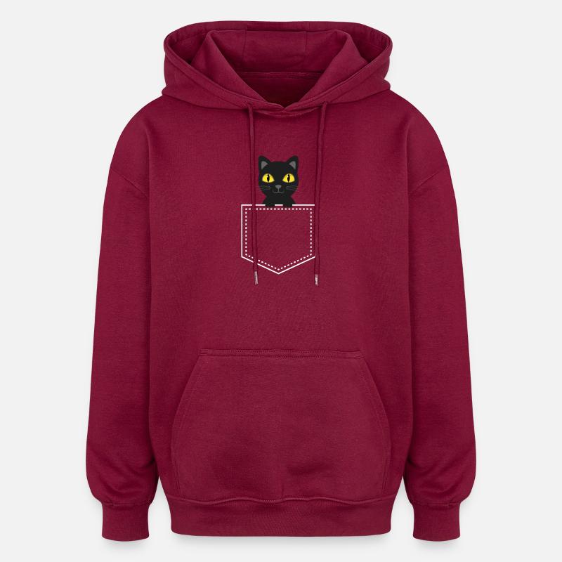 Chat noir animal de poche - Sweat à capuche oversize unisexe - bordeaux