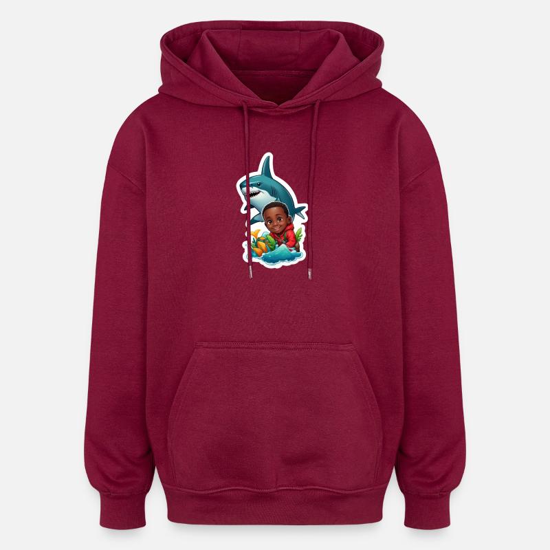 Aventure avec requin et enfant - Sweat à capuche oversize unisexe - bordeaux