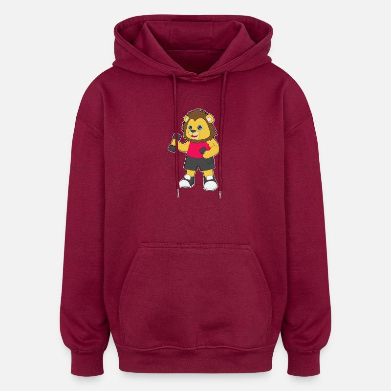 Lion Bodybuilder Dumbbells Bodybuilding - Sweat à capuche oversize unisexe - bordeaux