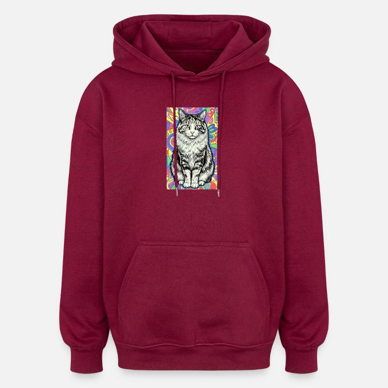 Katze - Oversized Unisex Hoodie - Burgunderrot