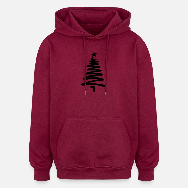 Christmas tree linear hand-drawn - Oversized Unisex Hoodie - burgundy