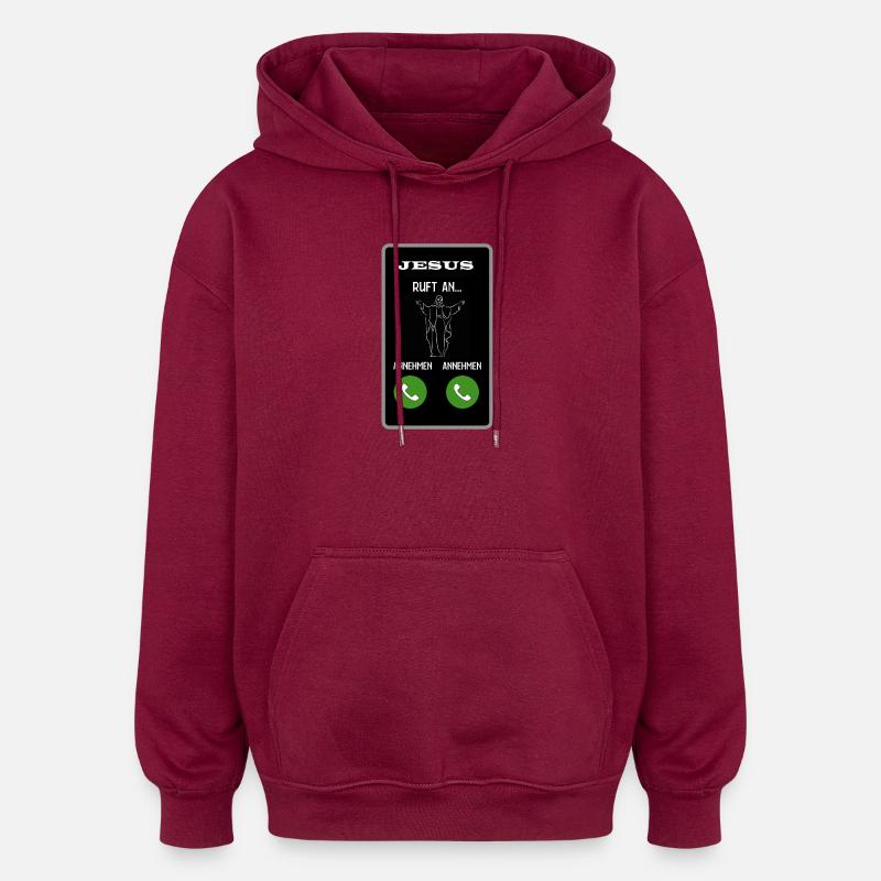 Jesus ruft an - Oversized Unisex Hoodie - Burgunderrot