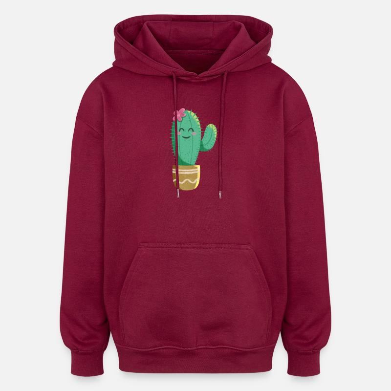 Cactus mignon avec fleur - Sweat à capuche oversize unisexe - bordeaux