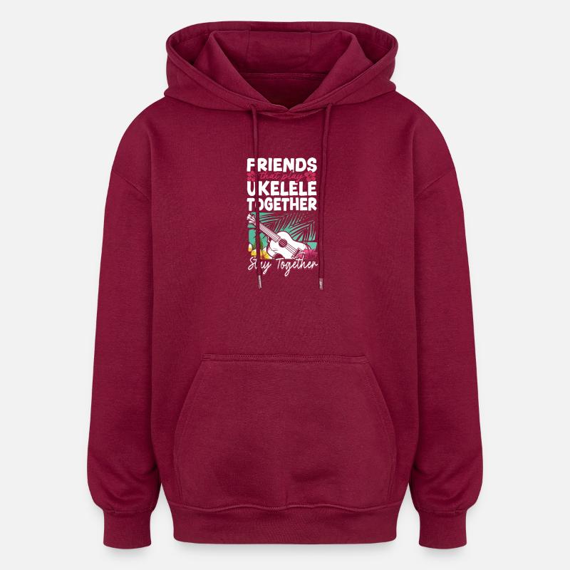 Amis du ukulélé hawaïen - Sweat à capuche oversize unisexe - bordeaux