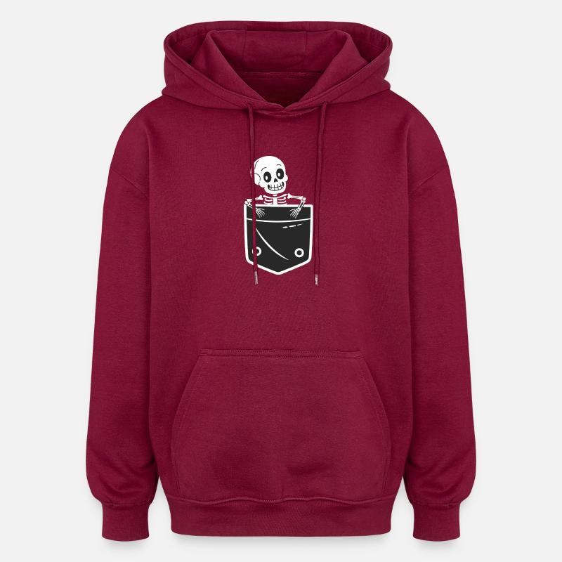 Conception ludique de poche squelette - Sweat à capuche oversize unisexe - bordeaux