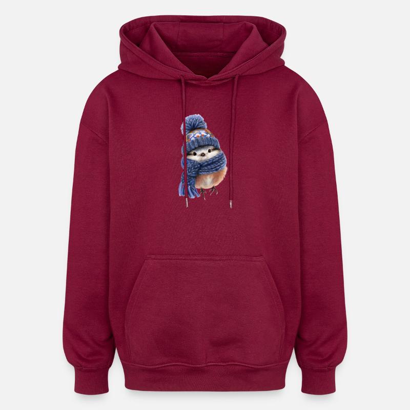 Oiseau d’hiver avec écharpe - Sweat à capuche oversize unisexe - bordeaux
