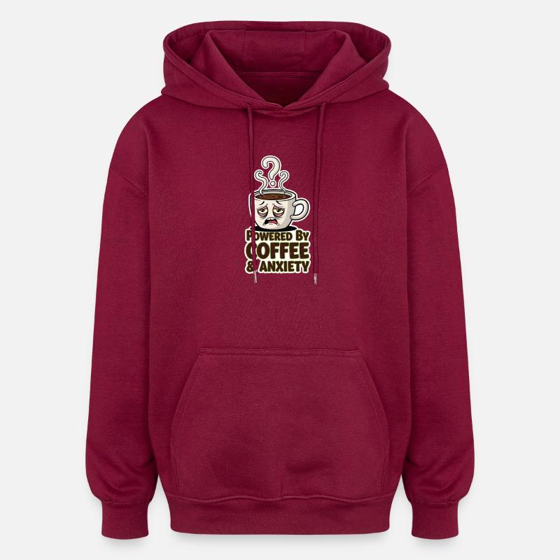 Café, anxiété et caféine - Sweat à capuche oversize unisexe - bordeaux