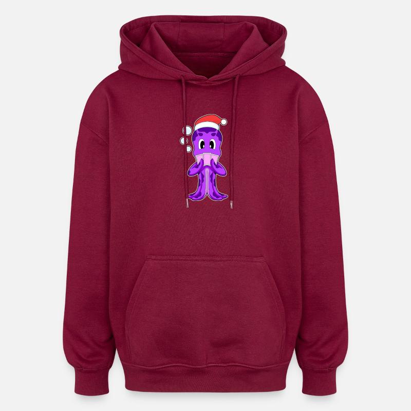 Poker de Noël Octopus - Sweat à capuche oversize unisexe - bordeaux