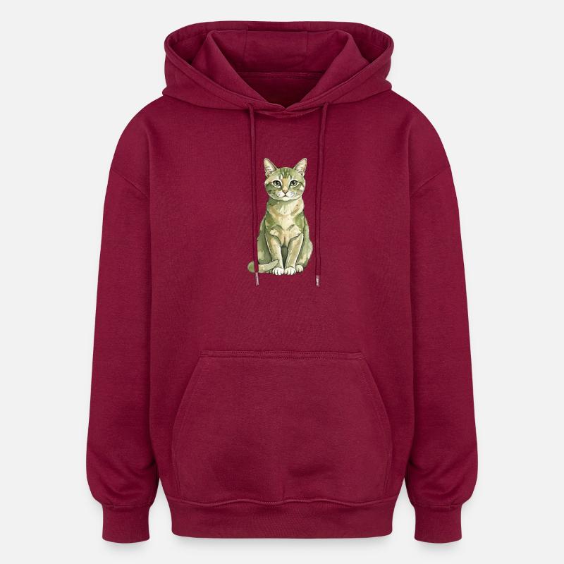 Chat - Chat naturel - Sweat à capuche oversize unisexe - bordeaux