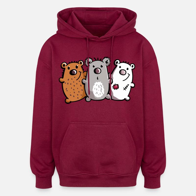 Bären Trio - Bärchen - Koala - Eisbär - Braunbär - Oversized Unisex Hoodie - Burgunderrot