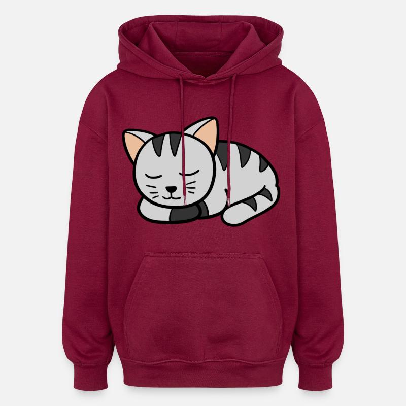 Chaton endormi - Sweat à capuche oversize unisexe - bordeaux