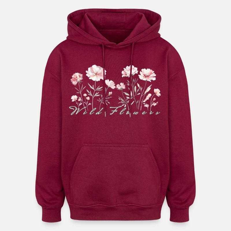 Wilde Blumen - Oversized Unisex Hoodie - Burgunderrot