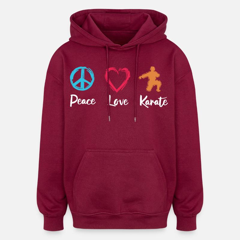 Paix Amour Karaté - Sweat à capuche oversize unisexe - bordeaux