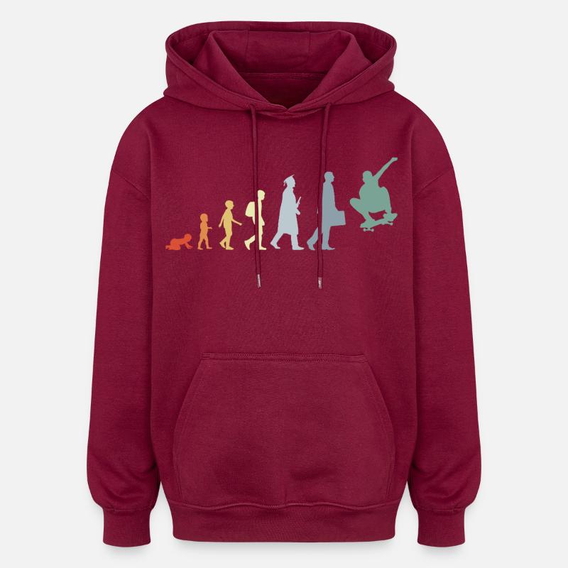 Skateboarder Evolution - Oversized Unisex Hoodie - burgundy