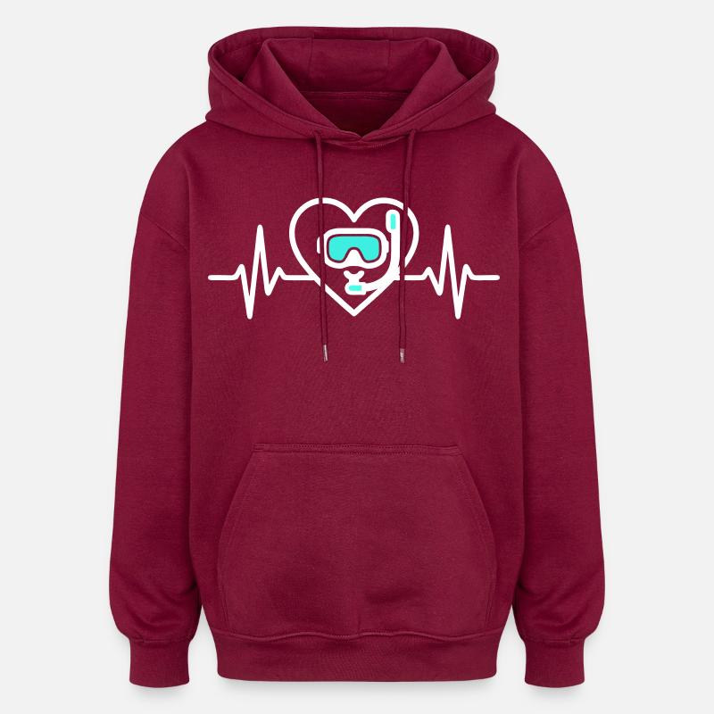 Cœur Plongée – Passion Océan - Sweat à capuche oversize unisexe - bordeaux