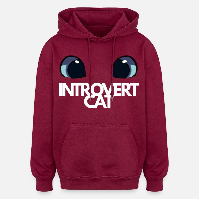 Introvert Cat Blue Eyes - Oversized Unisex Hoodie - burgundy