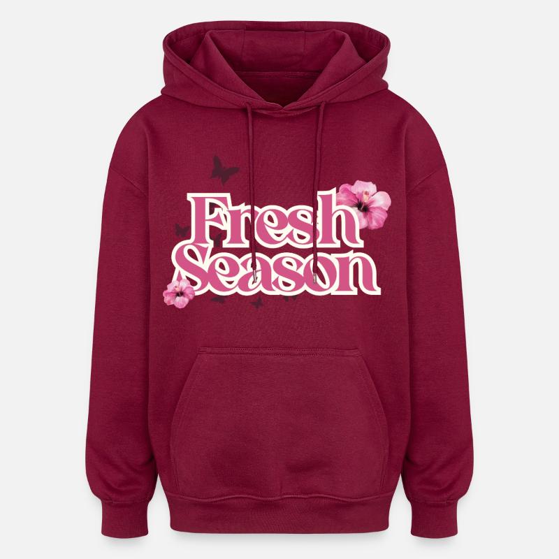 Fraîche Saison Floral Script - Sweat à capuche oversize unisexe - bordeaux