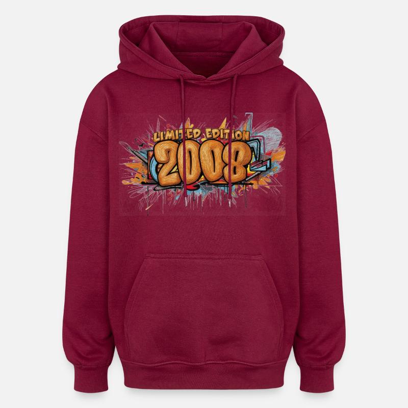 Limited Edition 2008 Graffiti - Oversized Unisex Hoodie - burgundy