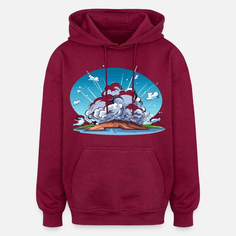 Comic Explosion im Landschaftspanorama - Oversized Unisex Hoodie - Burgunderrot