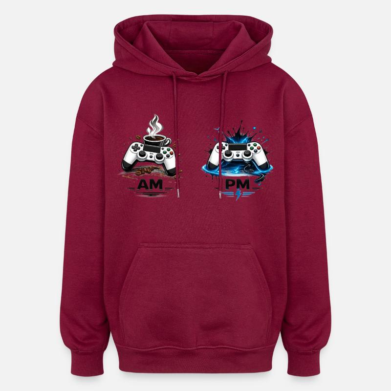 AM Coffee PM Gaming - Sweat à capuche oversize unisexe - bordeaux