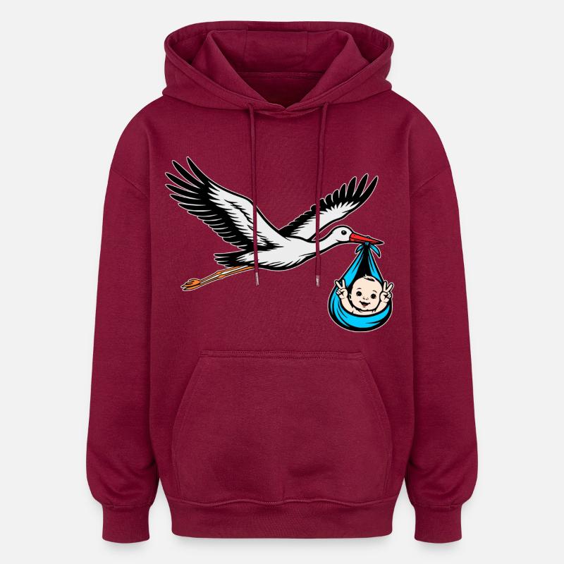 Cigogne volante avec bébé Peace Blue - Sweat à capuche oversize unisexe - bordeaux