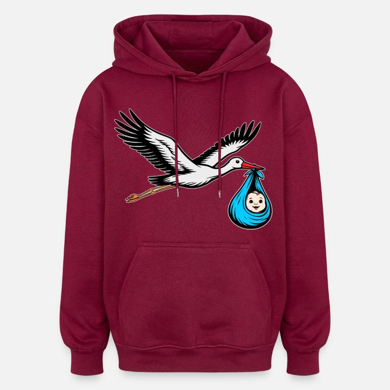 Cigogne volante avec bleu bébé - Sweat à capuche oversize unisexe - bordeaux