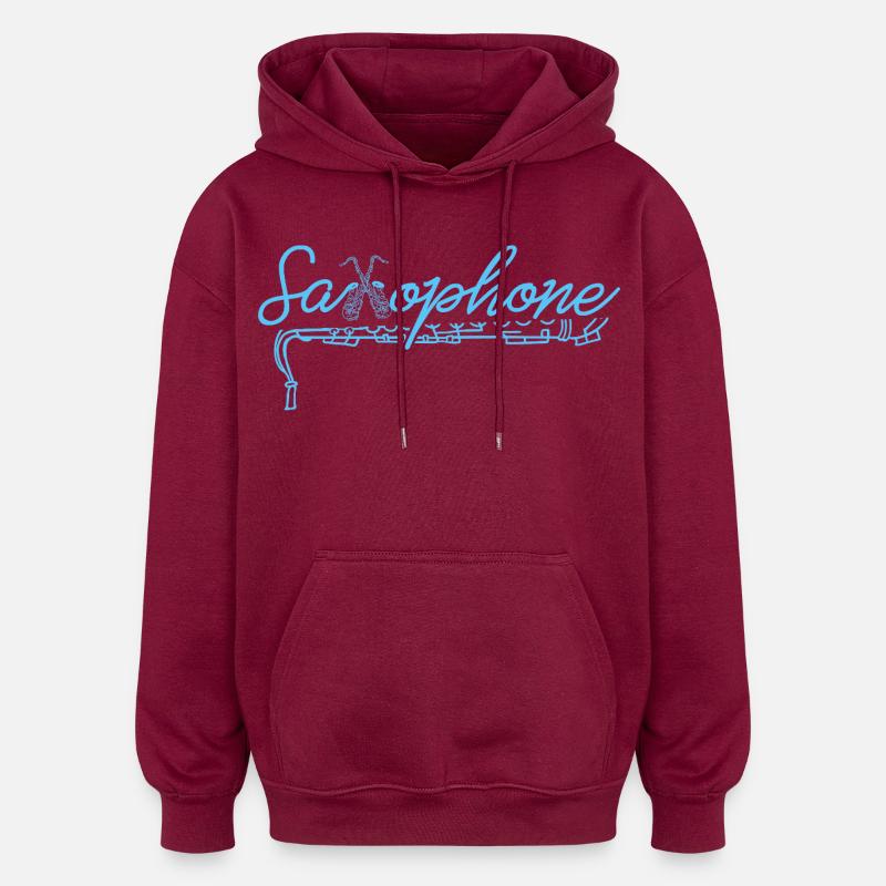 Saxophone Word-Art Jazz Script - Oversized Unisex Hoodie - burgundy