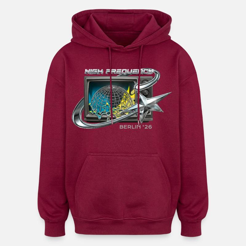 High Frequency Berlin 26 Retro Tech - Oversized Unisex Hoodie - Burgunderrot